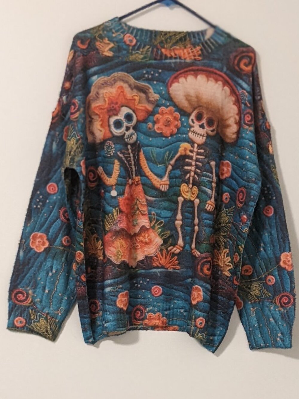 Day Of The Dead Sugar Skull Sweater 2X Skeleton Festival Maximalist Holiday Soft